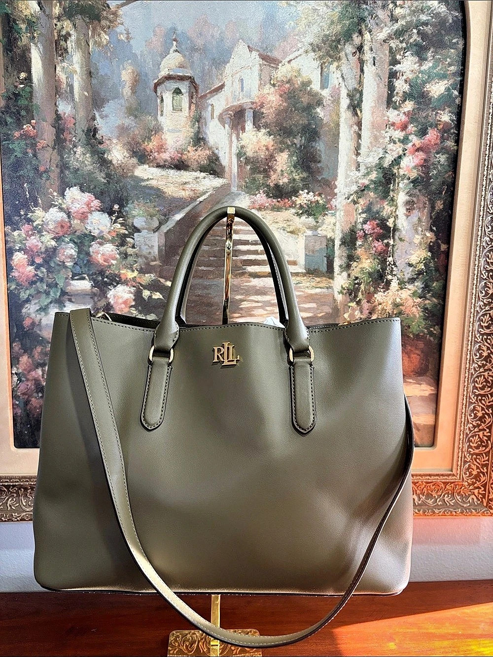 Lauren Ralph Lauren Leather Tote in Green New without tags